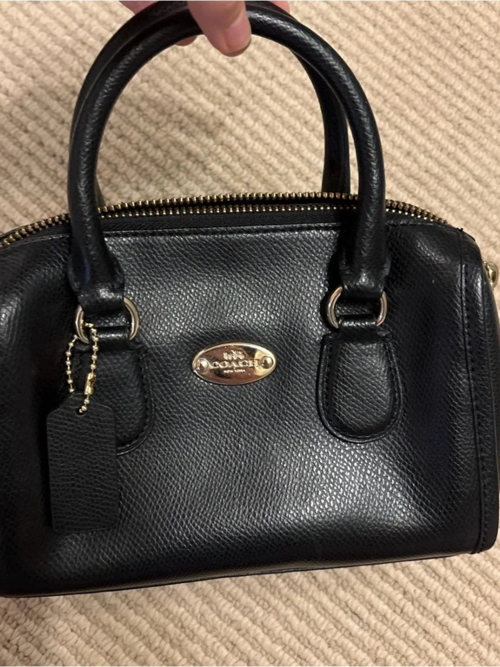 Coach Black Pebble Leather Satchel with Gold Accents - Picture 2 of 5
